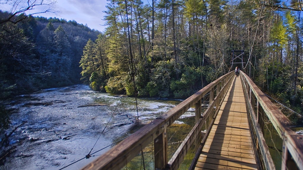 View from walking along the Swing Bridge at the Toccoa River Canoe Trail in Blue Ridge GA